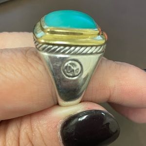 David Yurman turquoise ring 18k gold bezel 17mm